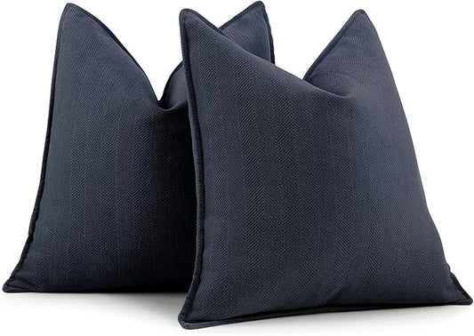ZWJD Navy Pillow Covers 20x20 Set of 2 Chenille Throw Pillow Covers with Elegant Design Soft and Luxurious Decorative Throw Pillows for Couch, Bed, and Home Decor