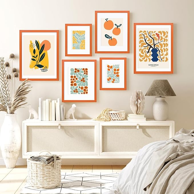 KINLINK 3.5x5 Picture Frames Orange, Solid Wood Frames with Plexiglass for Table Top and Wall Mounting, Photo Frames for Horizontal or Vertical Display, 4 Pack