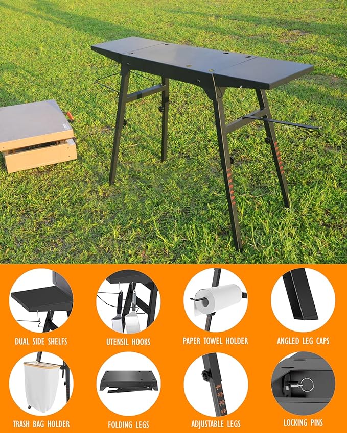 Blackstone Griddle Stand for 17”or 22”, Industrial Grade Metal Blackstone Grill Table Stand, with Tool Rack, Paper Towel Holder Trash Bag Holder, for Outdoor Camping Garden Lawns Collapsible Griddle