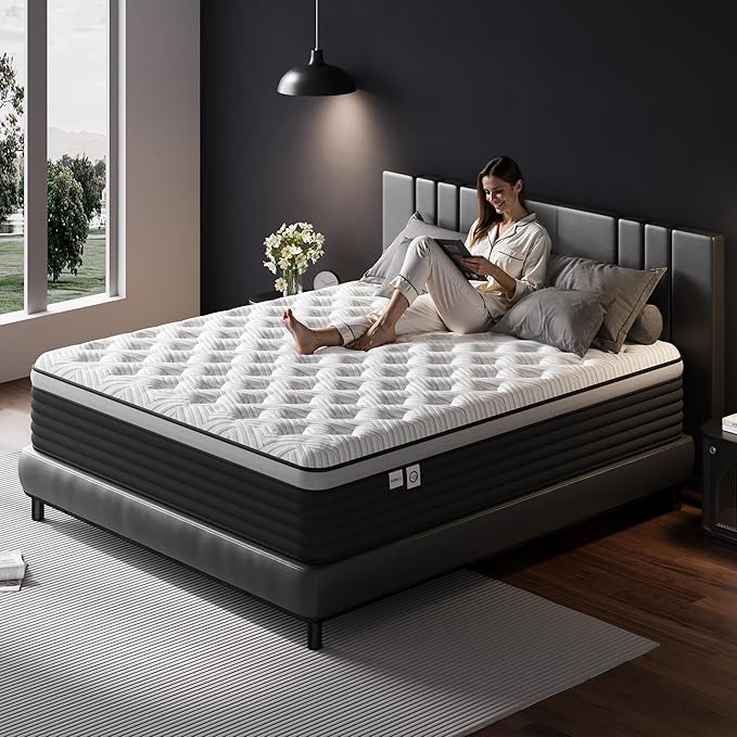 COOLMI Queen Mattress, 14 Inch Hybrid Memory Foam Mattress in a Box, Pressure Relief for Back Support, Medium Firm, Individually Pocket Springs, 100-Night Trial & CertiPUR-US Certified, Queen Size