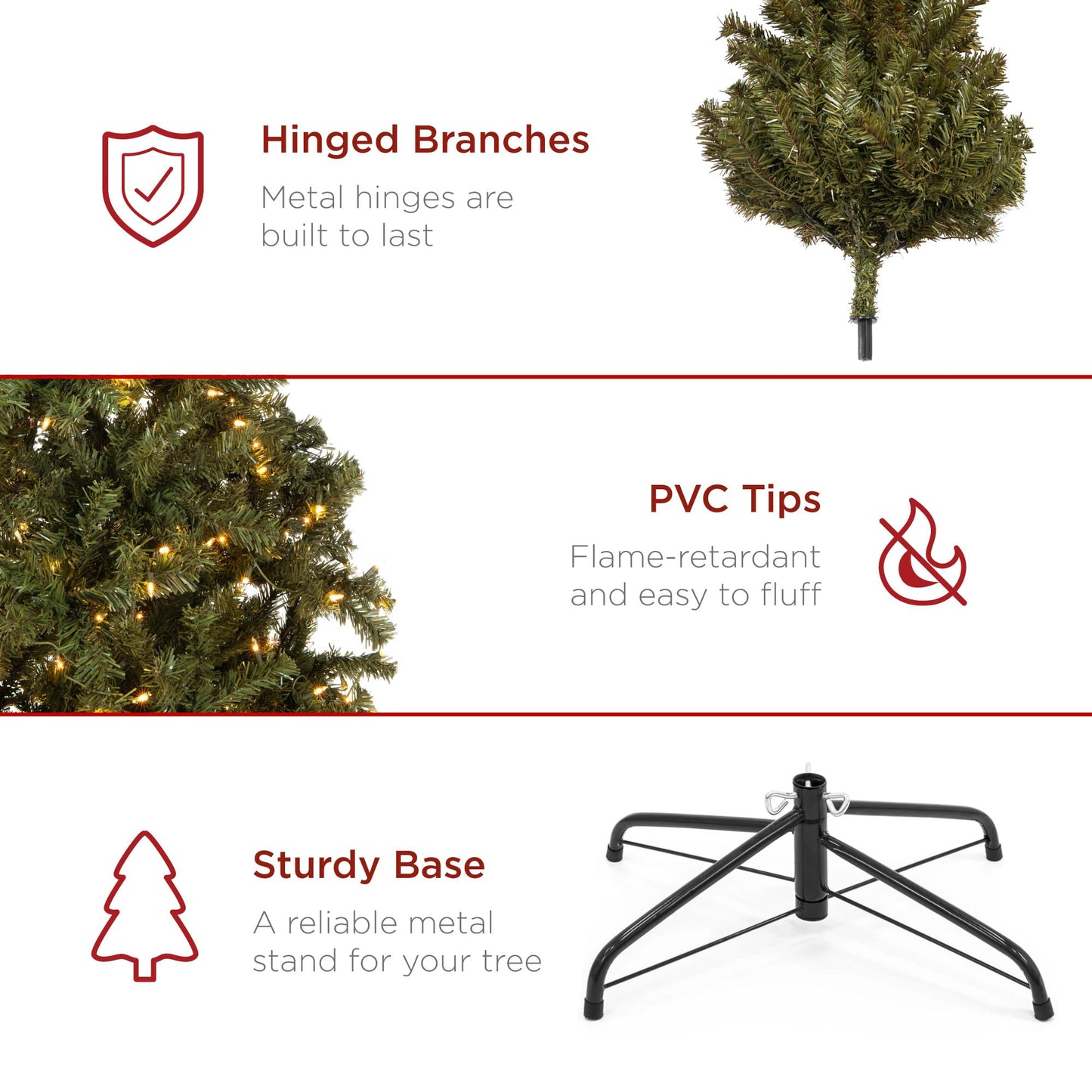 Best Choice Products Artificial Christmas Tree, 7.5ft Premium Pre-Lit Realistic Spruce Holiday Décor w/Dense Branches, Metal Base - Green Spruce