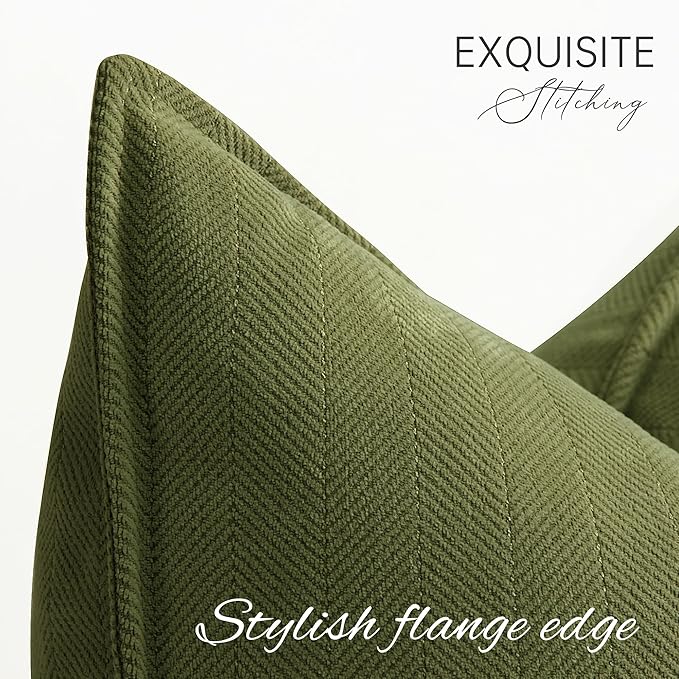 ZWJD Olive Green Pillow Covers 26x26 Set of 2 Chenille Throw Pillow Covers with Elegant Design Soft and Luxurious Decorative Throw Pillows for Couch, Bed, and Home Decor