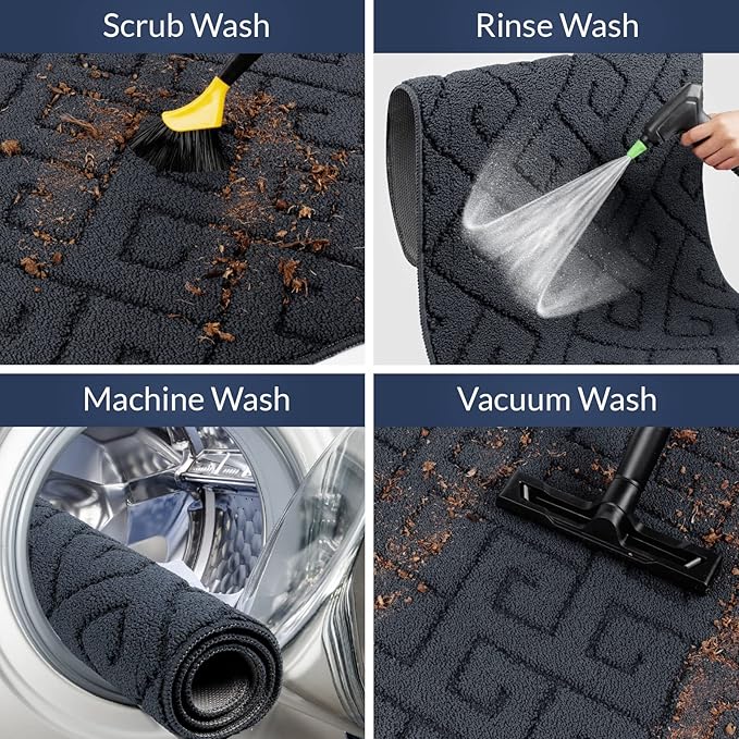 Walensee Indoor Doormat, Front Door Mat for Entrance (24"x35" Grey) Machine Washable Entryway Rug, Non Slip Trapper Door Rugs Absorbent Dirt Low Profile Shoes Scraper Inside Floor Mats for Entry