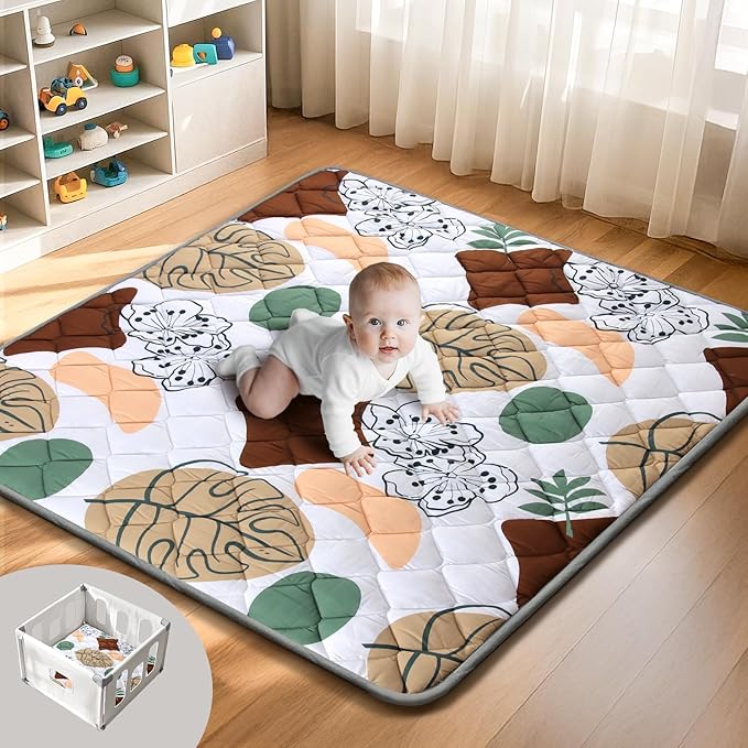 Baby Play Mat, 47x47 Playpen Mat, Thicken Cushioning Padding Foam Playmate for Baby and Toddlers Infants, Non-Slip & Machine Washable Tummy Time Mat