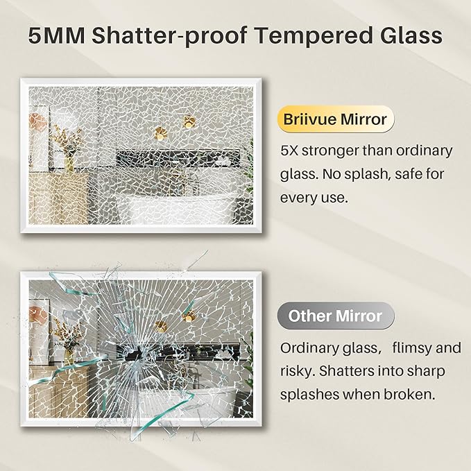 22x30 Inch White Bathroom Mirror for Wall, Thick Metal Framed Rectangle Mirrors for Over Sink, Bedroom, Living Room, Entryway, Anti-Rust, HD Tempered Glass