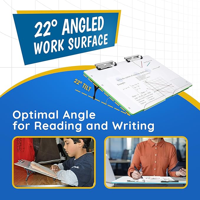 Slant Board for Writing - Adjustable Magnetic Whiteboard & 22° Angle Ergonomic Desk for Reading, Writing, & Drawing for Students, Teachers – Ideal for Posture, Study, & Orientation – Green