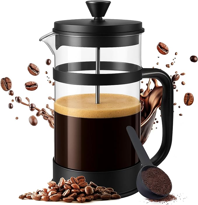 Utopia Kitchen 34 Ounce 1 Liter French Press Coffee Maker, Tea Maker, Travel Coffee Presses, Heat Resistant Thickened Borosilicate Coffee Pot for Camping Travel Gifts, Black Pack of 1