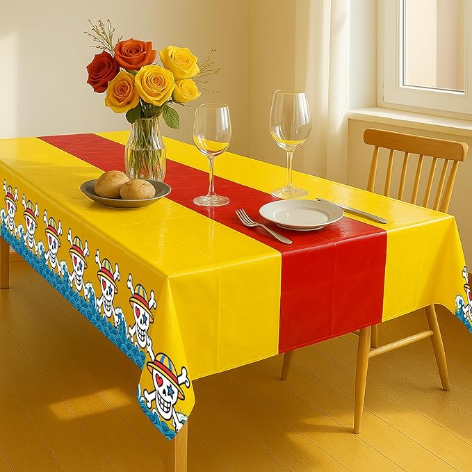 8Pcs 2in1 Straw Hat Skull Birthday Party Decorations Tablecloth, 54" x 108" Table Cloth Disposable Rectangle Plastic Table Cover for Kids Baby Shower Party Supplies