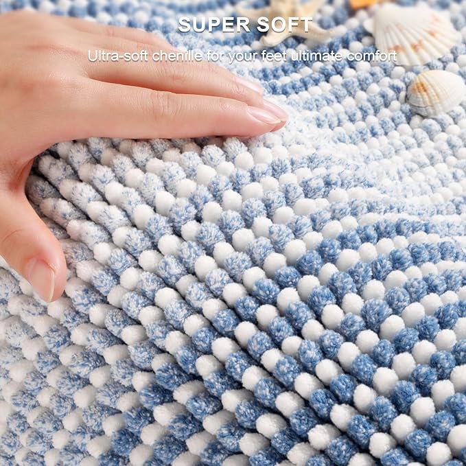 BSICPRO Bathroom Rugs and Mats Sets, 2 Piece Thick Absorbent Chenille Bath Mat Rug Set Non Slip, Soft Shaggy Bath Room Floor Mats for Bathroom, Machine Washable (Sky Blue, 20" x 32" Plus 16" x 24")
