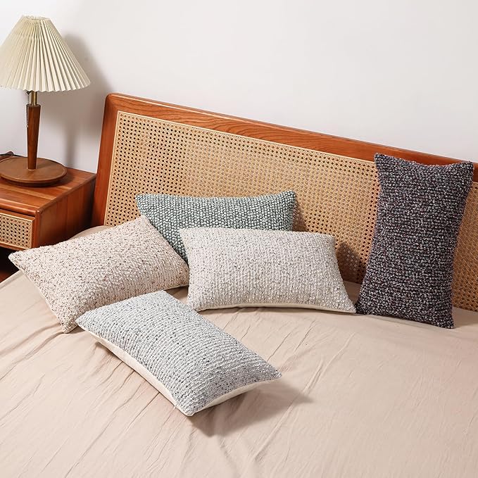 Striped Throw Pillow Covers 12x20 Set of 2 Cream Grey Textured Boucle Chic Morden Boho Accent Farmhouse Rectangular Lumbar Decorative Couch Pillow Covers for Home Decor Bed Sofa Living Room