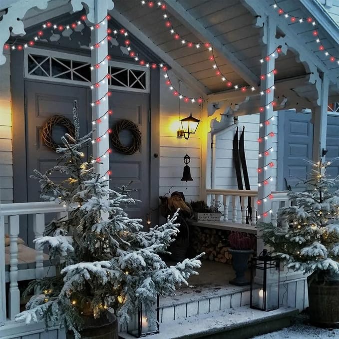 QITONG 165ft 500 LED Red and White String Lights, Christmas String Lights with Green Wire, 8 Modes Twinkle Lights Plug in