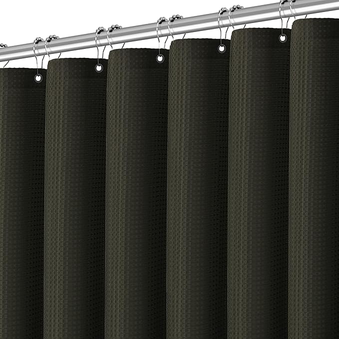 Extra Long Waffle Weave Shower Curtain 96 Inch Length Heavy Duty Shower Curtain for Bathroom, Machine Washable Water Resistant 256GSM Modern Shower Curtains with 12 Hooks, 72Wx96H Brown
