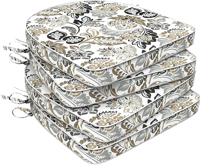 Set of 4 Outdoor Chair Cushions 19"x19"x2",Water Repellent Dining Seat Cushion with Ties and Removable Covers, Chair Cushions for Indoor and Patio Furniture, Dailey Tan