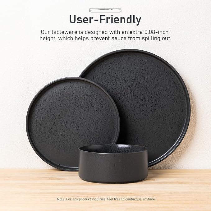 GBHOME Ceramic Dinnerware Sets for 4, Stoneware Plates and Bowls Sets, Chip and Scratch Resistant Dishes, Dishwasher & Microwave& Oven Safe Dishes sets, Reactive Glaze-Speckled Black