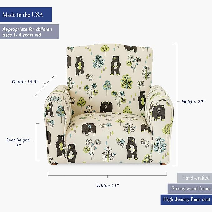 Kid Rocking Chair for Toddlers, Child Chair for Little Kids, Upholstered Toddler Armchair for Children, Comfy and Cute Little Kid Chairs (Rockers, Bears & Trees Print)