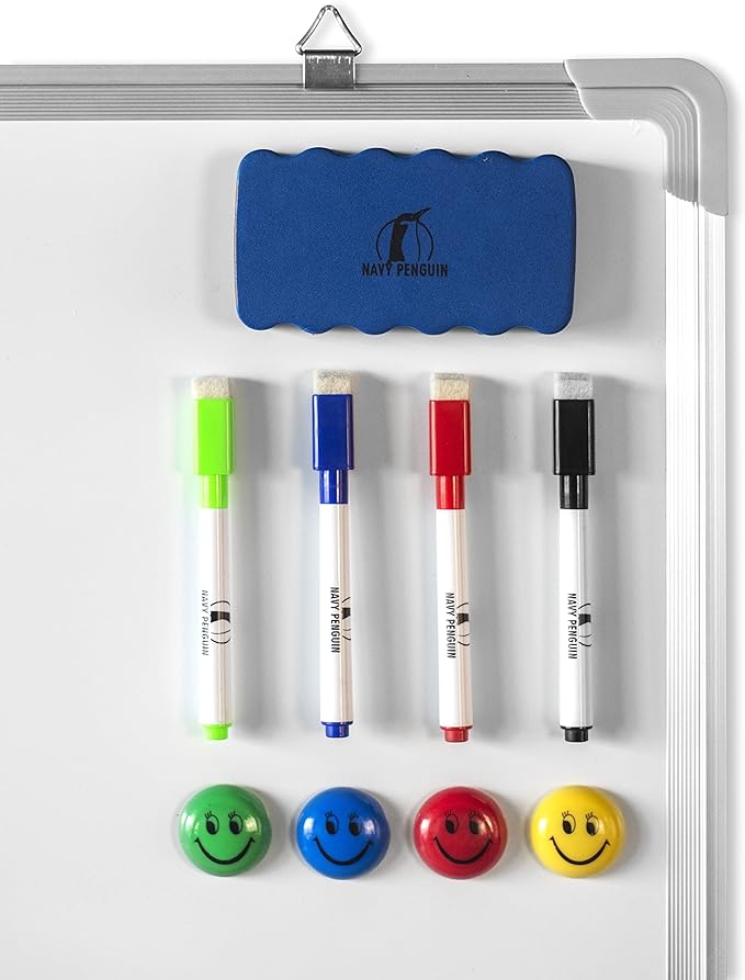 Whiteboard Set - Dry Erase Board 18 x 24 in with 1 Magnetic Dry Eraser, 4 Drywipe Markers and 4 Magnets - Small White Hanging Message Scoreboard for Home Office School (18x24 in)