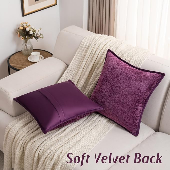 FUTEI Purple Chenille Throw Pillow Covers 24x24 Inch Set of 2,Soft Cozy Bound Edge Design European Cushion Cover,Home Decor for Couch Bed Living Room