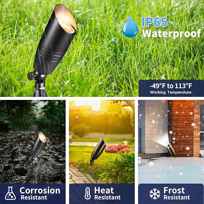 Low Voltage Spotlight LED - 12V Black Outdoor Light Fixture Weather Proof, Brass Landscape Lights Hardwired, Coastal for Flag Sign with Neutral White MR16 Removable Bulbs (10 Pack)