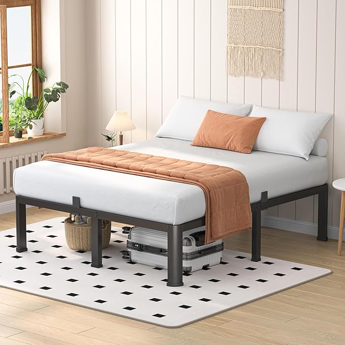 16 Inch King Heavy Duty 3500 lbs Bed Frame with Round-Corner Legs & Anti-Squeak Design – Quick Assembly Metal Platform, No Box Spring Needed