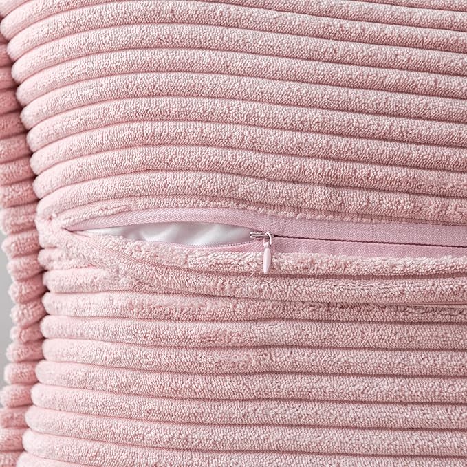 MIULEE Decorative Throw Pillow Covers for Couch Bed Livingroom 18x18 Inch Set of 2 Pink Boho Accent Throw Pllows Broadside Striped Patchwork Soft Corduroy Pillowcases