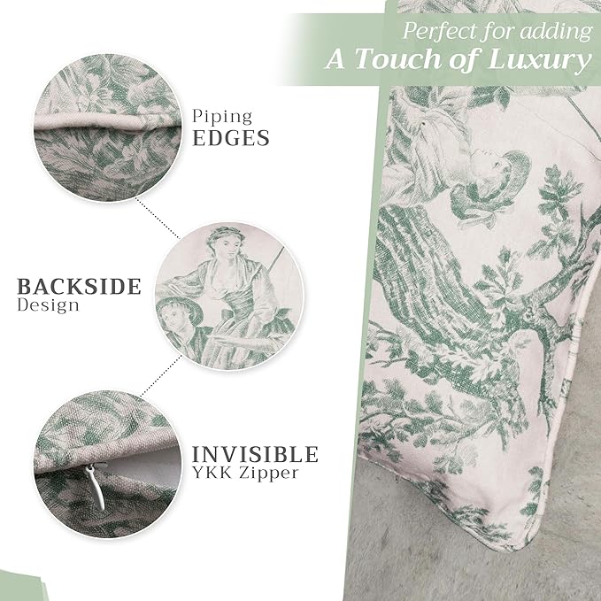 Maison d' Hermine Decorative Pillow Covers 18 x 18 Inch Square 100% Cotton Throw Pillow Covers with Invisible Zipper for Living Room Couch, Chair, Sofas, Bedroom, Home (The Miller - Antique Green)