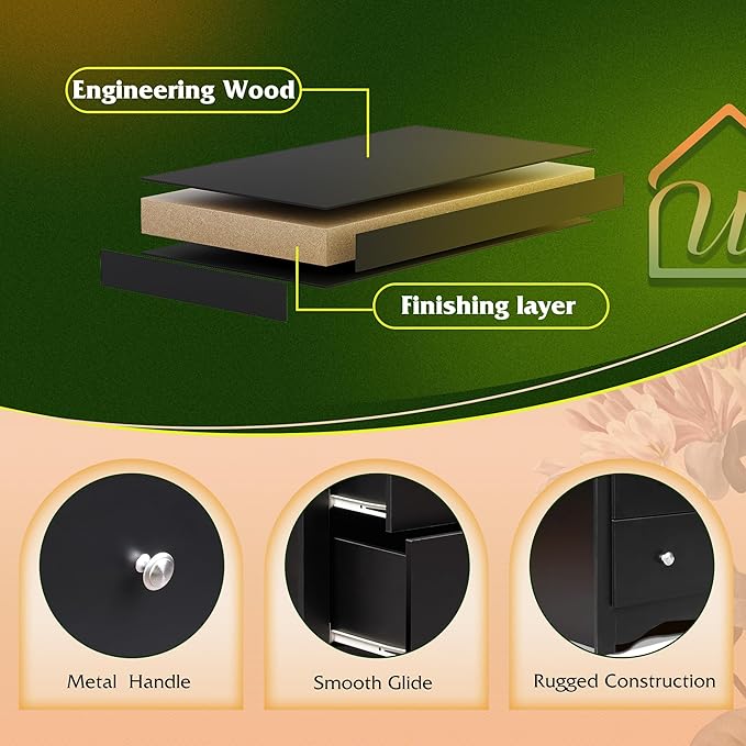 WLIVE Black Dresser with 6 Drawer, 59" Wide Chest of Drawers for Bedroom, Wood Long Nightstand with Drawers, Modern Large Storage Tower Unit, Closet Store Organizer for Living Room