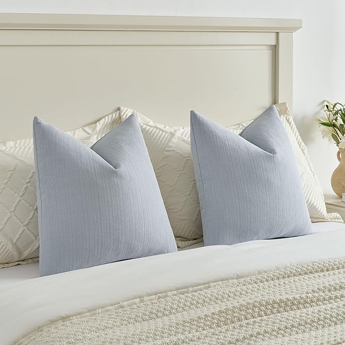 FUTEI Light Blue Decorative Throw Pillow Covers 16x16 Inch Set of 2,Soft Cozy Wheat Ear Striped Patterns Cushion Cases,Modern Home Decor for Couch Bed Living Room