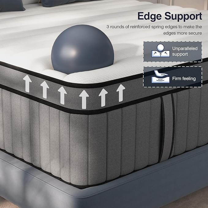 DIFAME Queen Size Mattress,14 inch Queen Mattress in a Box,Hybrid Mattresses with Gel Memory Foam & Pocket Springs, Pressure Relief, Cooling, Enhanced Edge Support,Firm