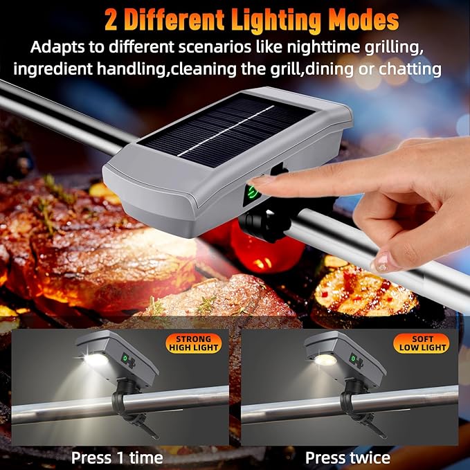 Solar/USB-C Rechargeable Grill Light for Blackstone Weber Grills, LED Work Light Tool Gifts for Men Him Dad, 360° Rotation Auto On/Off Heat-Resistant Grill Lights for Outdoor Grill BBQ Accessories