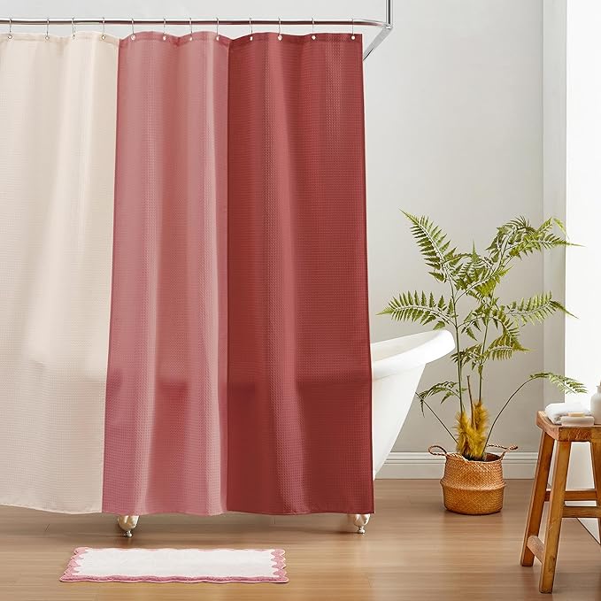 MONDAY MOOSE Bath Mat with Scalloped Wavy Ripple Design, Microfiber Absorbent Non Slip Tufted Rug for Floor, Shower or Kitchen (20x32 inch, Pink)