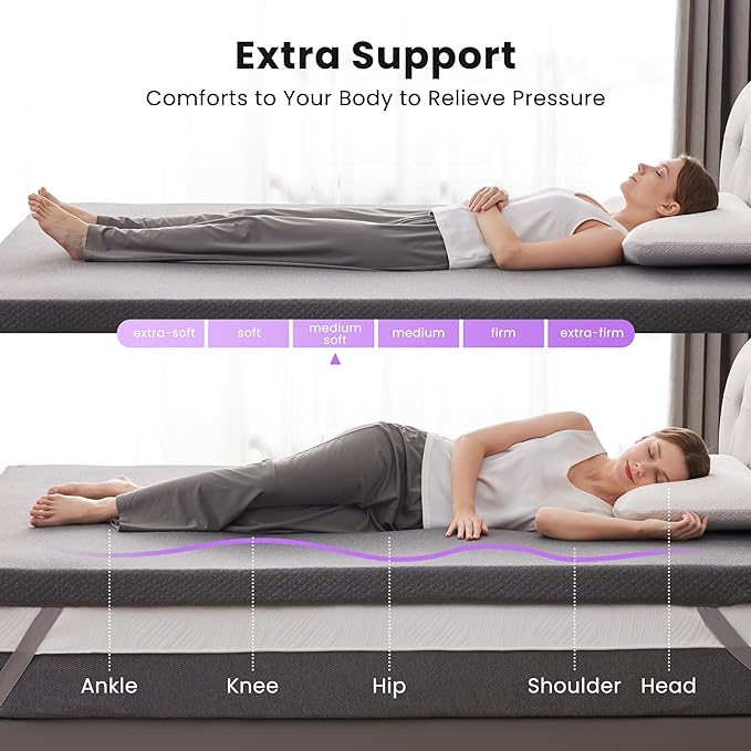 SINWEEK 2 Inch Gel Memory Foam Mattress Topper Twin Size, Ventilated High Density Pad for Back Pain, Bed Topper with Removable Soft Cover, CertiPUR-US Certified,Grey