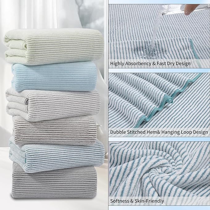 4 Piece Bath Towel Set 35"x70"Oversized Bath Towel for Bathroom Ultra Soft Fluffy Extra Large Bath Sheet Luxury Premium Bathroom Towel Highly Absorbent Quick Dry Shower Towel for Hotel Spa,Lake Blue