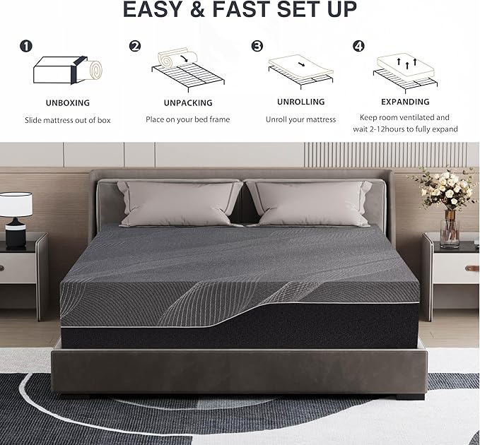 Twin Mattress 14 Inch Charcoal Memory Foam Mattress in a Box, CertiPUR-US Certified, Fiberglass Free Gel Mattress, Twin Size Mattress for Kids, 75" × 38" × 14", Medium