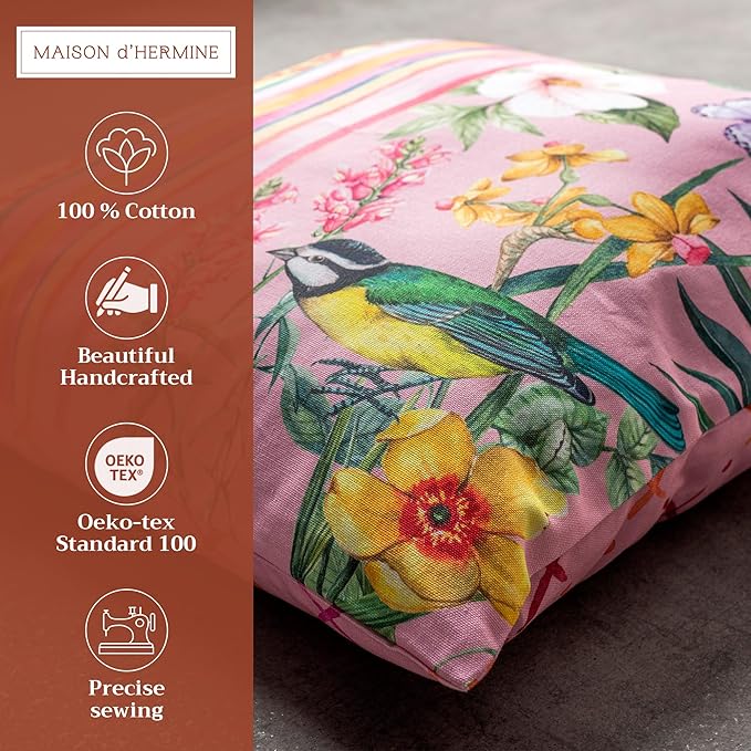 Maison d' Hermine Decorative Pillow Covers 20x20 Inch Square 100% Cotton Throw Pillow Covers with Invisible Zipper for Living Room Couch, Chair, Sofas, Bedroom, Home (Hesperides - Glamour)