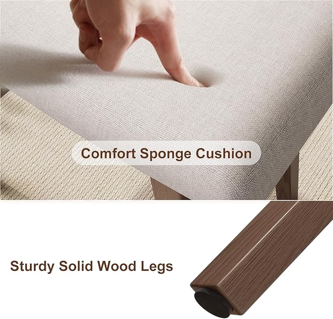 Solid Wood Small Vanity Stool, Compact Makeup Chair with Saddle Cushion, Linen-Covered High Rebound Sponge Seat, Easy Assembly Footstool, Modern Ottoman for Bedroom, Entryway, Home, Walnut