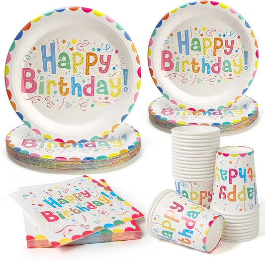100pcs Birthday Party Plates Disposable Tableware Set Colored Semicircles Paper Plates for 25 Guests Party Supplies Baby Shower(Include 7" & 9" Plates, Cups and Napkins)