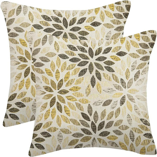 Grey Yellow Black Pillow Covers 20x20 Inch Set of 2 Summer Rust Geometric Flower Outdoor Decorative Throw Pillows Farmhouse Yellow Dahlia Pillow Case Linen Square Cushion Cover for Home Sofa Bedroom