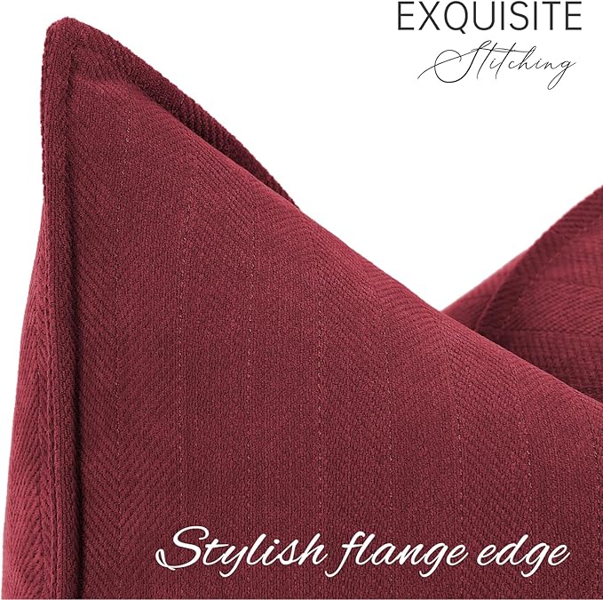 ZWJD Burgundy Pillow Covers 18x18 Set of 2 Chenille Throw Pillow Covers with Elegant Design Soft and Luxurious Decorative Throw Pillows for Couch, Bed, and Home Decor