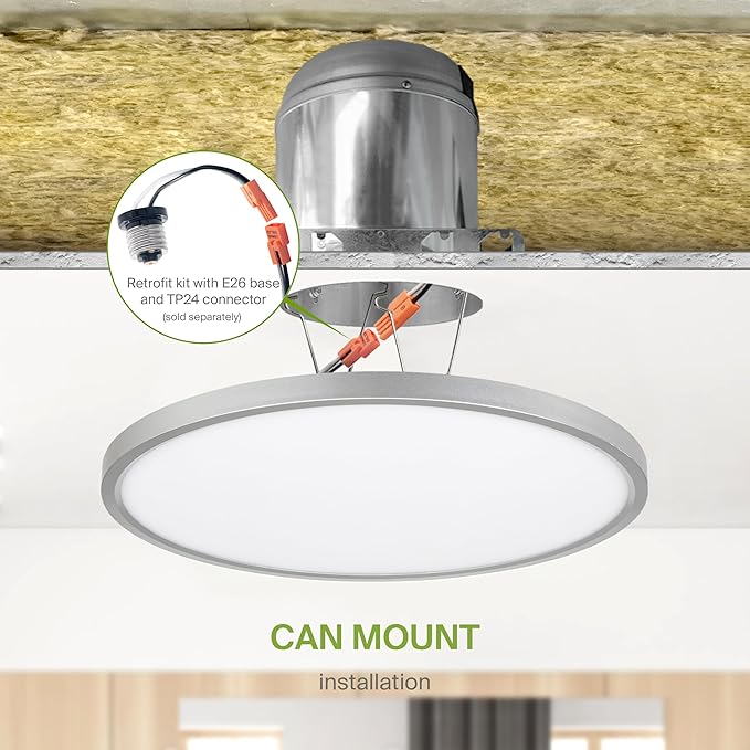ASD LED 12" Round Flush Mount Ceiling Light Fixture, Low Profile Surface Lighting | 5CCT, Dimmable, Ultra-Thin, ETL Listed | 24W 1900LM 2700-6000K 120V | Kitchen, Hallway Lamp | Nickel, 12 Pack