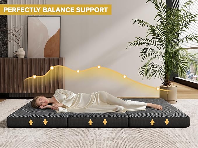 Vamcheer Foldable Mattress Twin Size, 4 inch Folding Mattress, Tri-fold Memory Foam Mat with a Collapsible and Washable Cover, Handle & Non-Slip Bottom for Travel/Guest, 75"x38"x4", Grey
