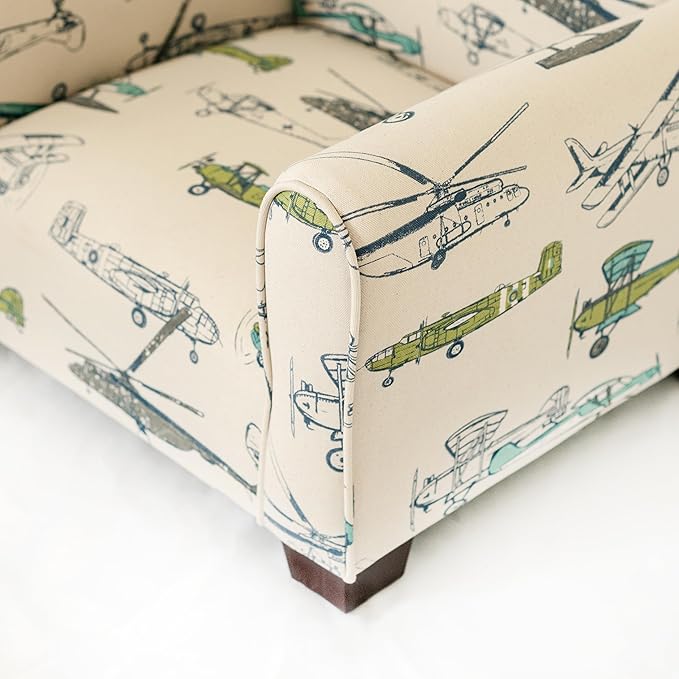 Kid Rocking Chair for Toddlers, Child Chair for Little Kids, Upholstered Toddler Armchair for Children, Comfy and Cute Little Kid Chairs (Legs, Airplanes Print)
