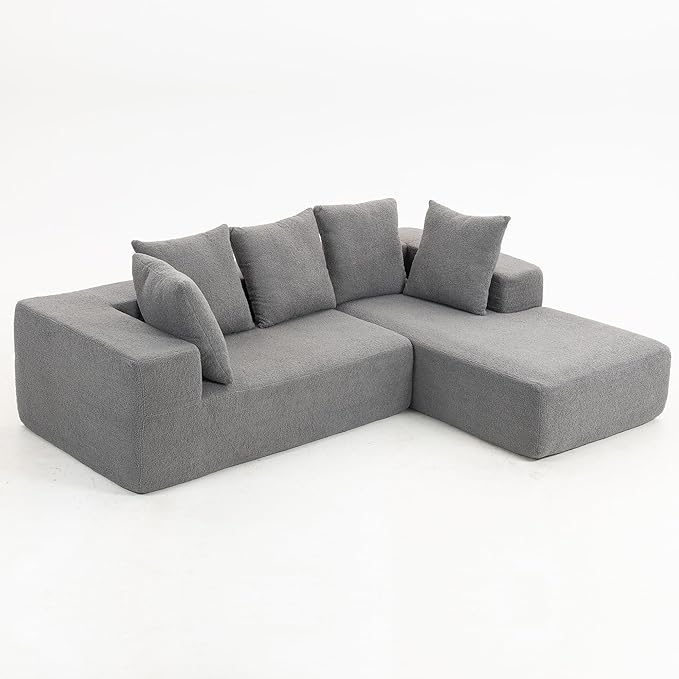 KEIKI L-Shape Cloud Sectional Sofa, 96” Modern Modular Boneless Couch with Left Chaise Lounge, Upholstered Couches for Living Room Bedroom, Grey