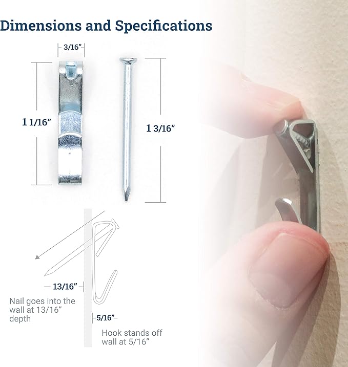 Picture Hanging Hooks 30 lb - Professional Picture Hangers for Drywall with Wall Nails - 100 Pack