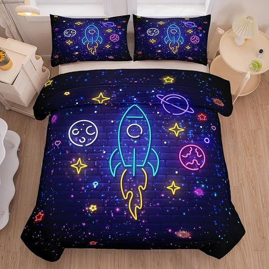 Tailor Shop Space Bedding King Size Comforter Sets Twin Comforter Set for Kids Boys Galaxy Bedding Comforter with 2 Pillowcase……
