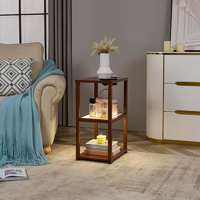 FENLO Nightstand with Charging Station, Small End Table with Charging, Side Table with Storage – Minimalist Nightstand for Bedroom, Living Room, or Small Spaces Flare
