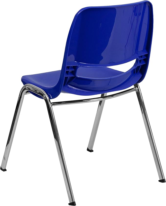 EMMA + OLIVER Kid's Navy Ergonomic Shell Stack Chair - Chrome Frame and 14"H Seat