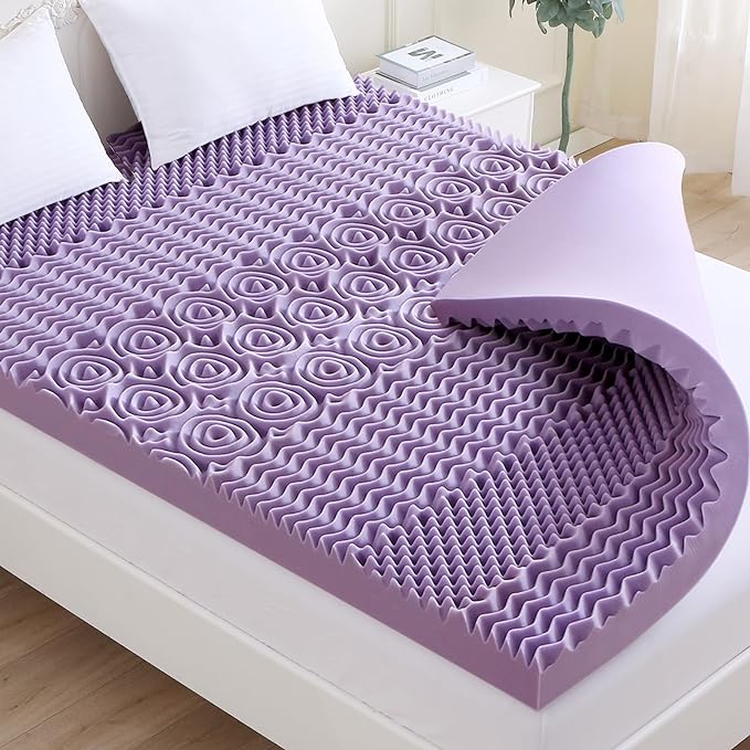 MUXHOMO 2 Inch 7-Zone Twin XL Mattress Topper, Egg Crate Foam Mattress Topper Twin XL Size for Back Pain, Lavender Cooling Gel Infused Bed Pad, CertiPUR-US and Oeko-TEX Certification (79"×38")