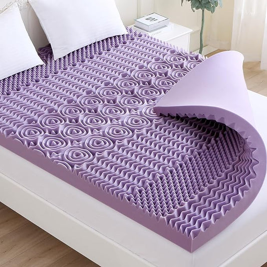 MUXHOMO 2 Inch 7-Zone Twin XL Mattress Topper, Egg Crate Foam Mattress Topper Twin XL Size for Back Pain, Lavender Cooling Gel Infused Bed Pad, CertiPUR-US and Oeko-TEX Certification (79"×38")