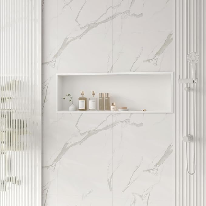 Stainless Steel Shower Niche 36" X 12", No Tile Needed Wall Niche, Recessed Shower Shelf for Bathroom Storage, Matte White