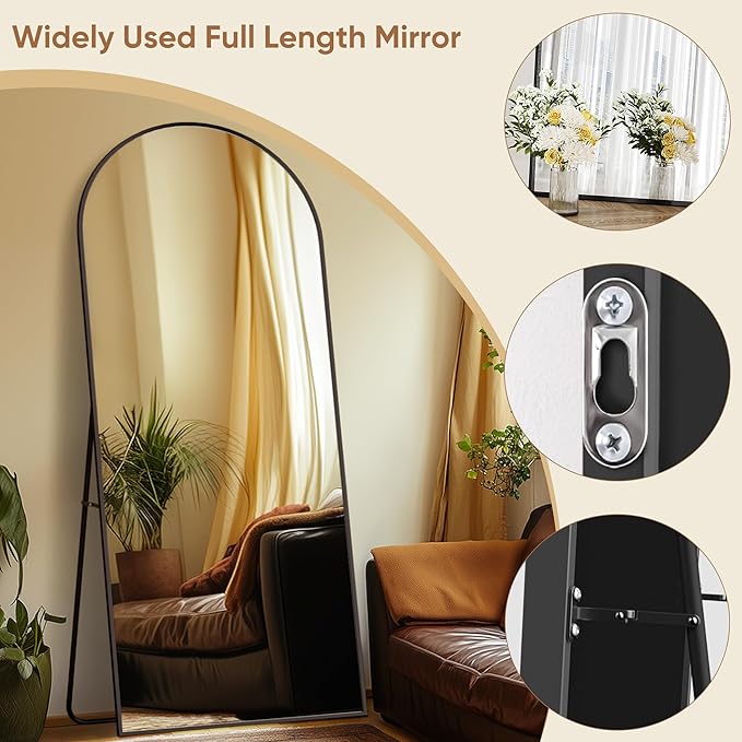 Antok Full Length Mirror, 71"x28" Arched Floor Mirror, Full Body Mirrors with Stand, Wall Mounted Mirrors for Bedroom Living Room, Black